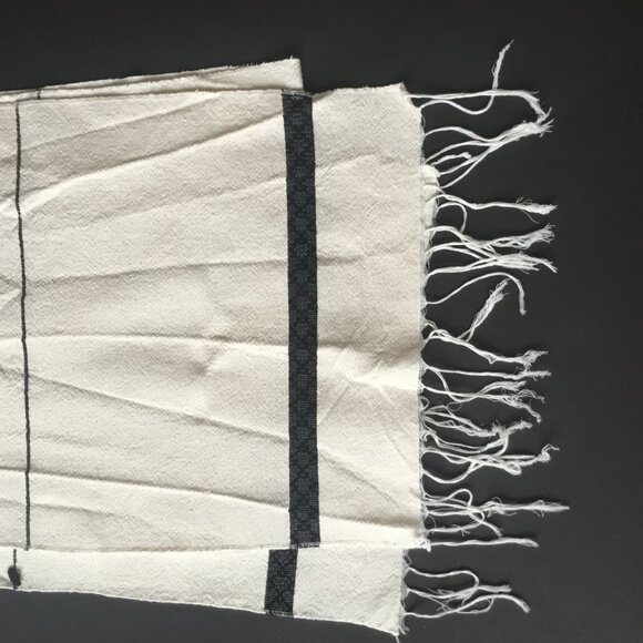 Cream & Black Cotton Woven Table Runner with Fringe - Picture 9 of 9